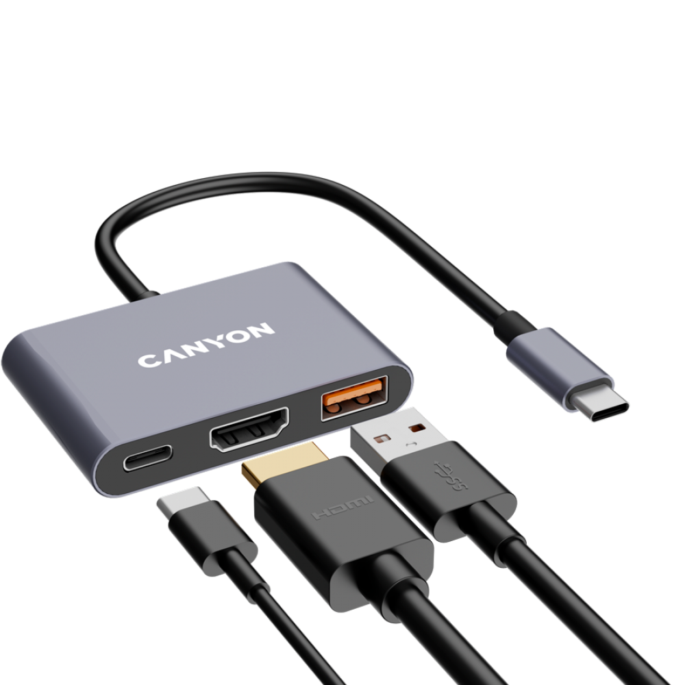 HUB 3-in-1 USB C tragbar Canyon DS-4 grau