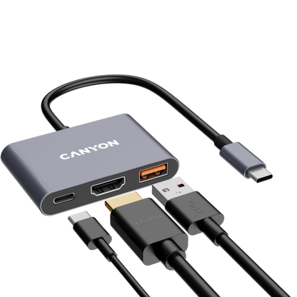 HUB 3-in-1 USB C tragbar Canyon DS-4 grau