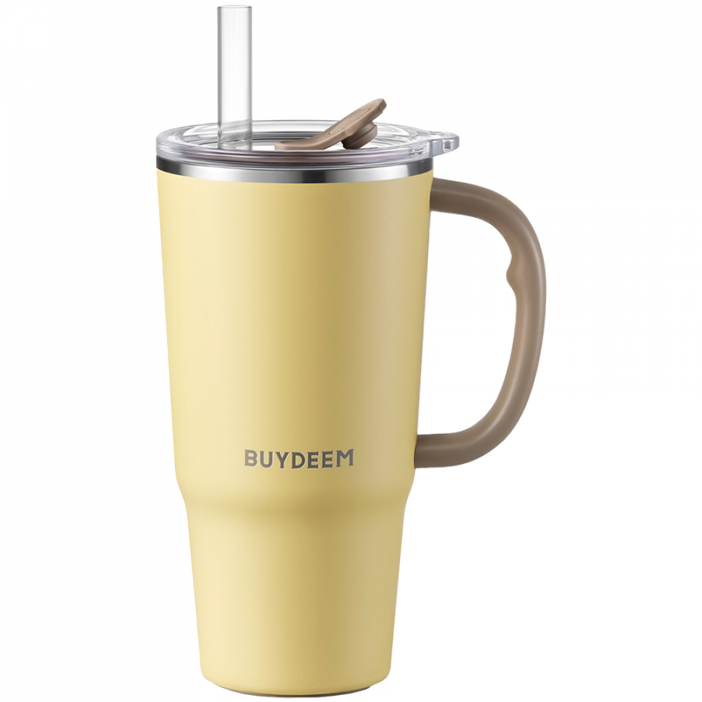 Buydeem DS57 700 ml thermal mug with straw, yellow