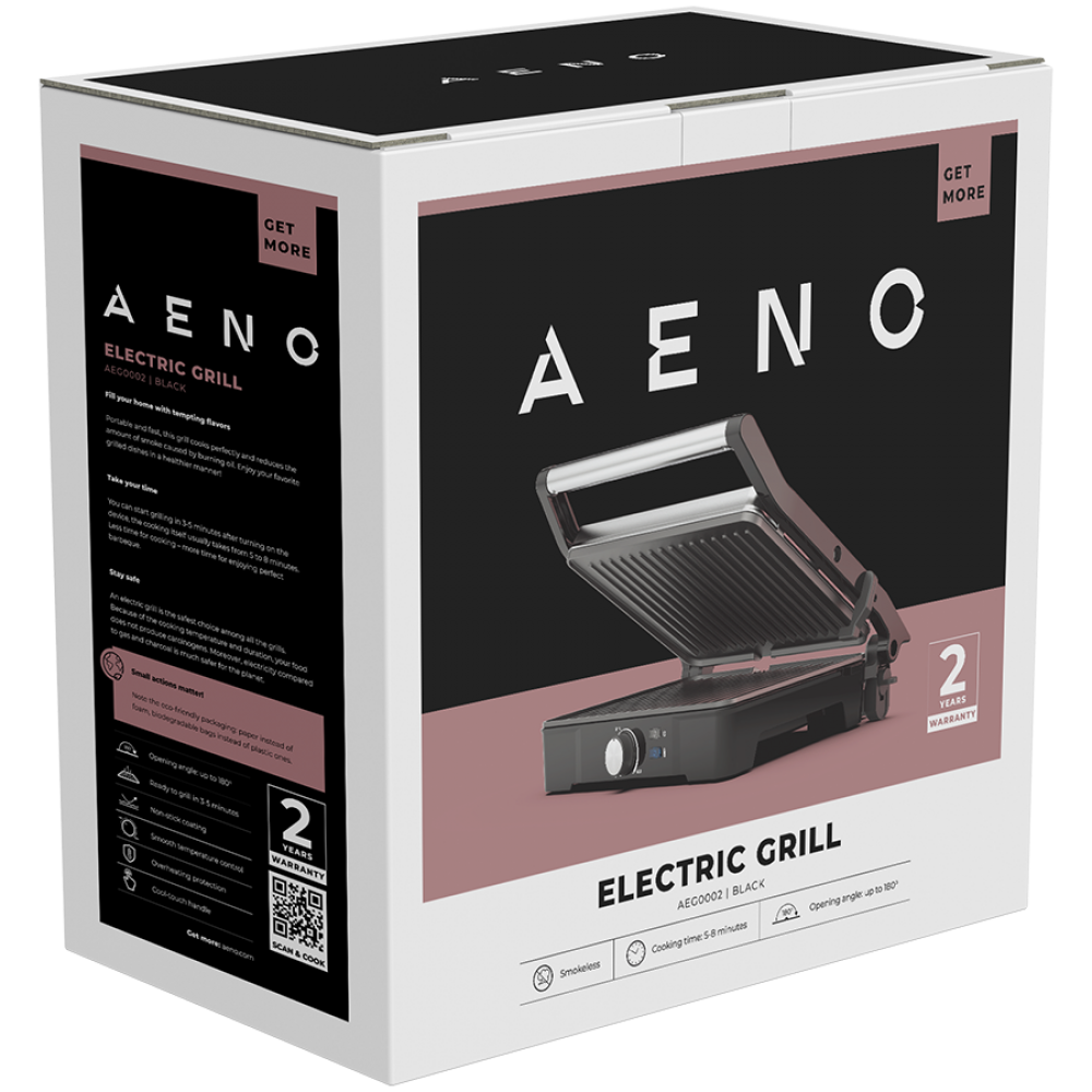 Elektrogrill 2000W mit Temperaturregelung Aeno EG2 schwarz