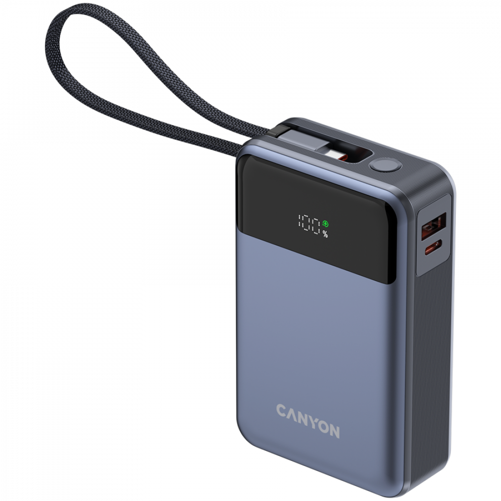 Powerbank 20000 mAh PD 65W z kablem Canyon OnPower 600 grafitowy