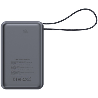 Powerbank 20000 mAh PD 65W z kablem Canyon OnPower 600 grafitowy
