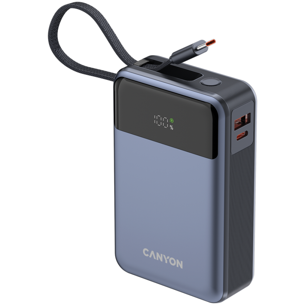 Powerbank 20000 mAh PD 65W z kablem Canyon OnPower 600 grafitowy