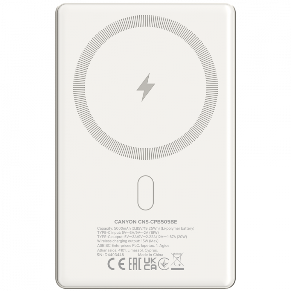 Power bank Magsafe 5000 mAh PD20W slim Canyon OnPower 505 beige