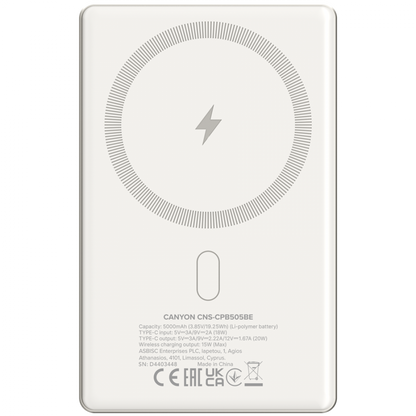 Power bank Magsafe 5000 mAh PD20W slim Canyon OnPower 505 beige