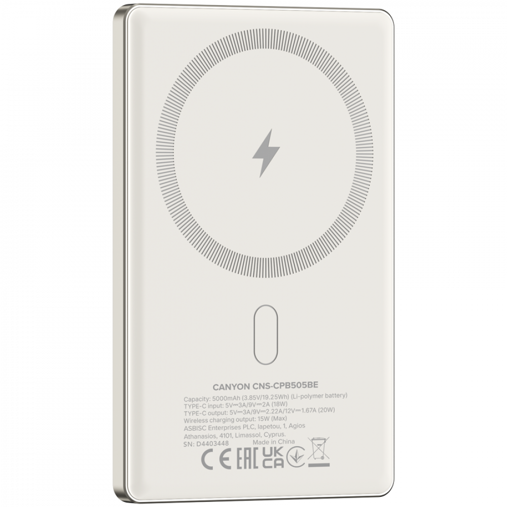 Power bank Magsafe 5000 mAh PD20W slim Canyon OnPower 505 beige