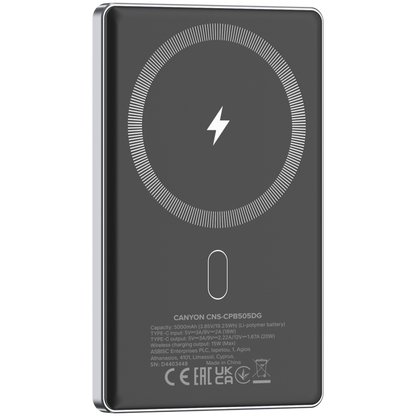 Canyon OnPower 505 Graphite 5000 mAh PD 20W Slim Magsafe Power Bank
