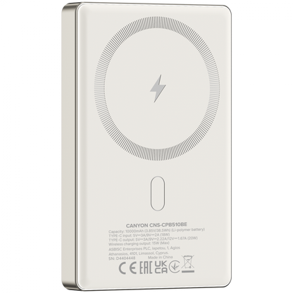 Powerbank 10000 mAh PD 20W slim Magsafe Canyon OnPower 510 beige