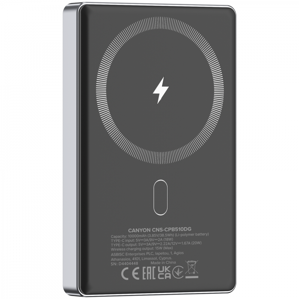 Powerbank 10000 mAh PD20W slim Magsafe Canyon OnPower 510 grau