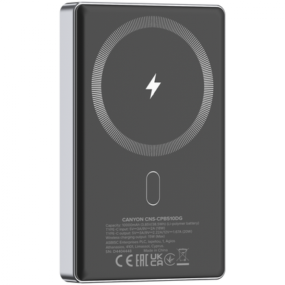Powerbank 10000 mAh PD20W slim Magsafe Canyon OnPower 510 grau