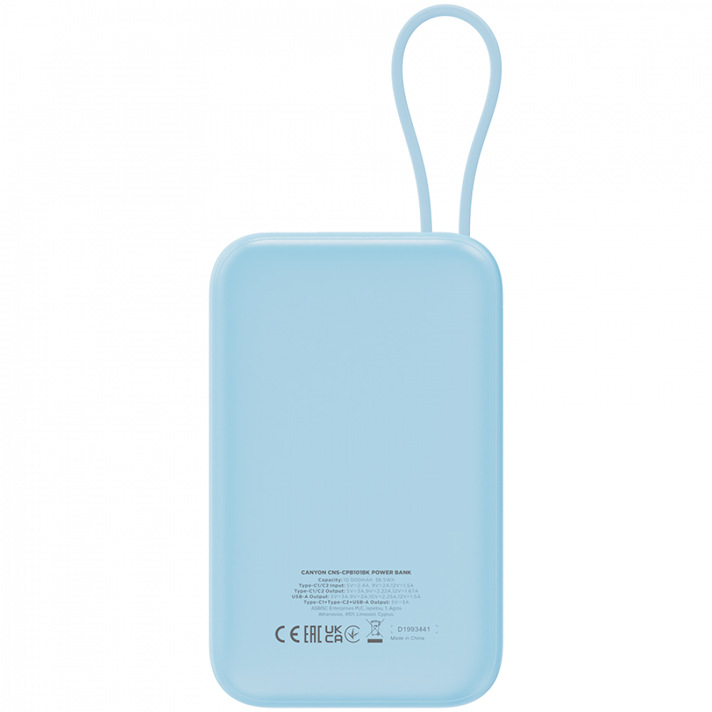 Powerbank 10000 mAh PD 22.5W with cable Canyon OnPower 101 blue