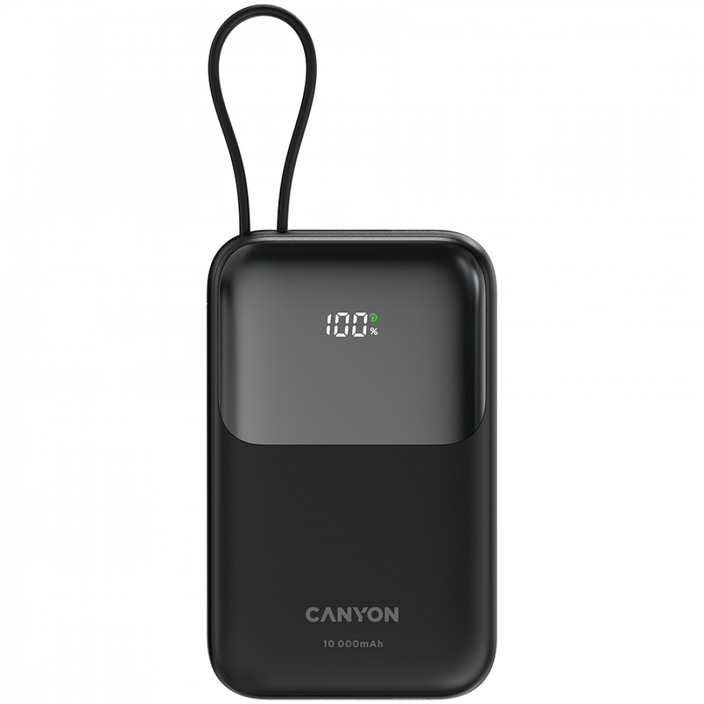 Canyon OnPower 101 10000 mAh 22.5W PD Power Bank with Cable, Black
