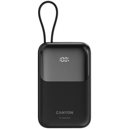Canyon OnPower 101 10000 mAh 22.5W PD Power Bank with Cable, Black