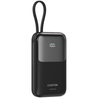 Canyon OnPower 101 10000 mAh 22.5W PD Power Bank with Cable, Black