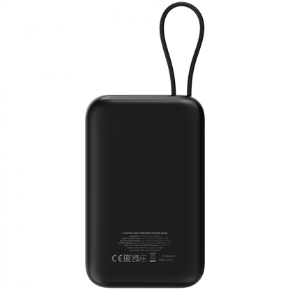 Canyon OnPower 101 10000 mAh 22.5W PD Power Bank with Cable, Black