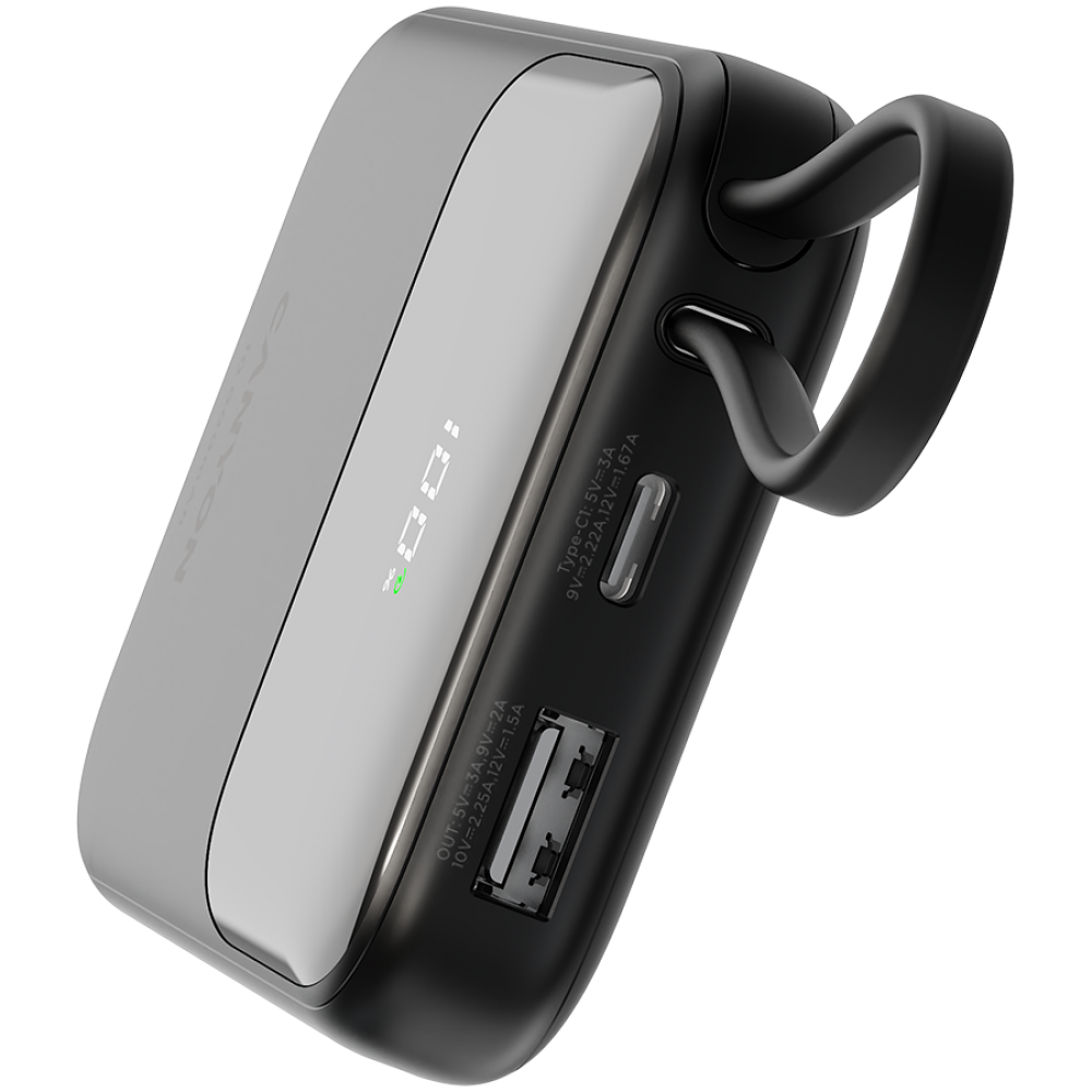 Canyon OnPower 101 10000 mAh 22.5W PD Power Bank with Cable, Black