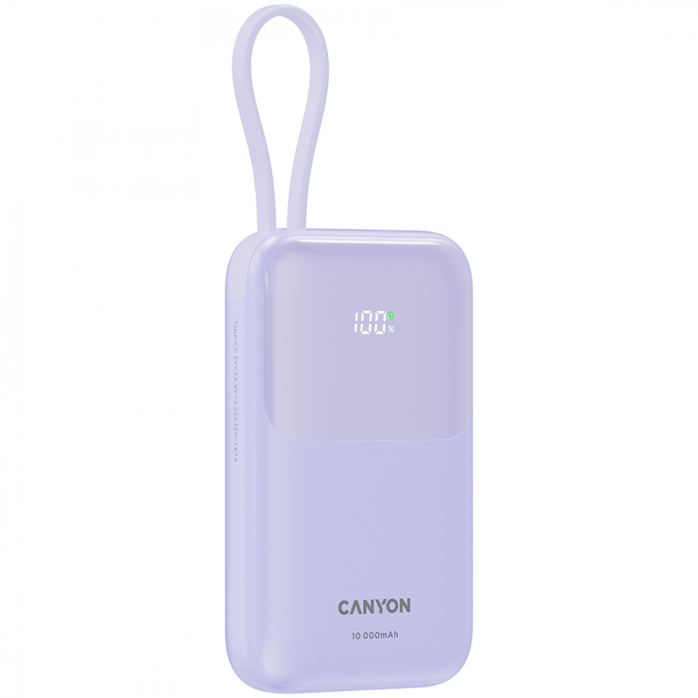 Powerbank 10000 mAh PD 22.5W mit Kabel Canyon OnPower 101 lila