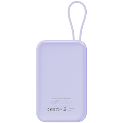 Powerbank 10000 mAh PD 22.5W mit Kabel Canyon OnPower 101 lila