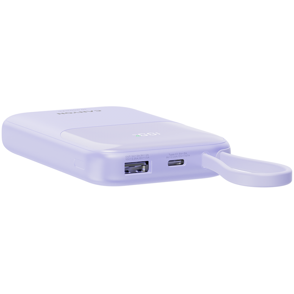 Powerbank 10000 mAh PD 22.5W mit Kabel Canyon OnPower 101 lila
