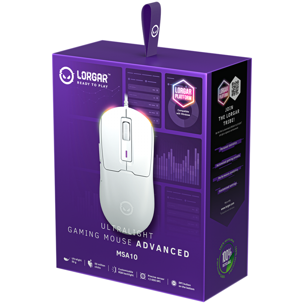 Lorgar MSA10 White Wired Ultralight Gaming Mouse