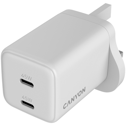 GaN-Netzladegerät 45 W 2xPD UK Canyon CU45AC weiß