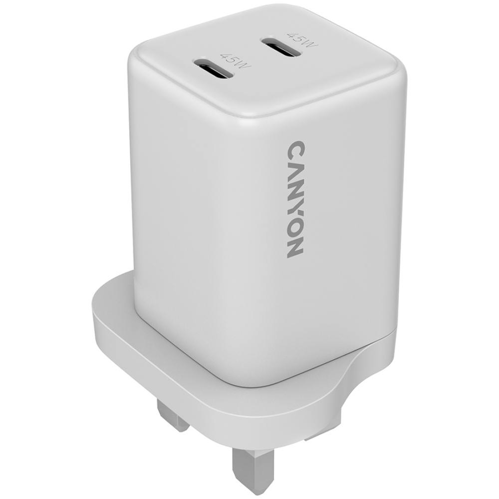 GaN 65W 2xPD 1xQC Netzladegerät UK-Stecker Canyon CU65ACC weiß
