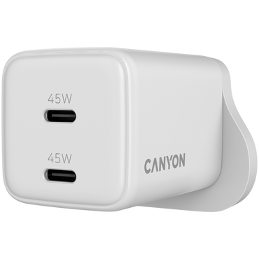 GaN 65W 2xPD 1xQC UK plug Canyon CU65ACC white mains charger