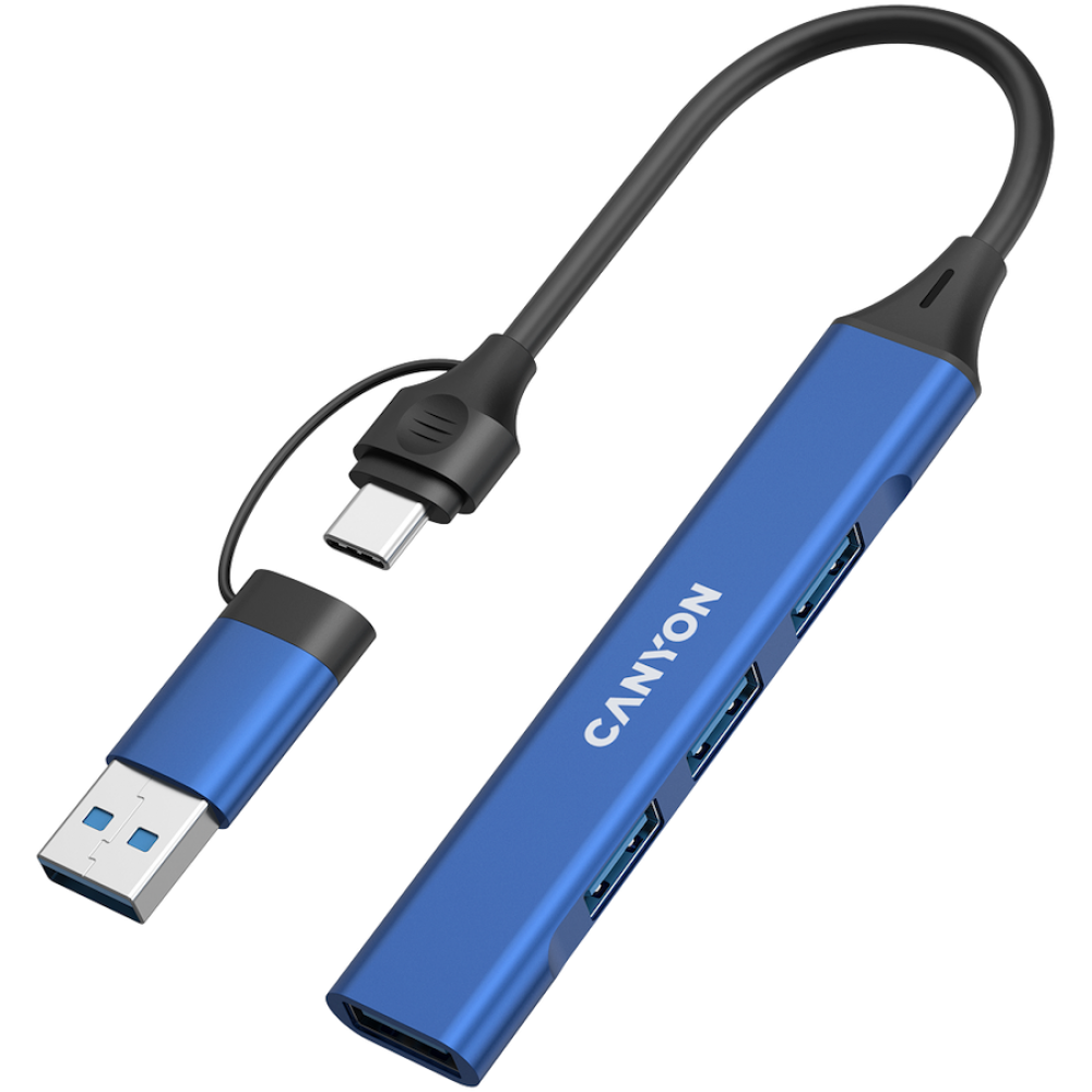 Canyon DS-02 4-in-1 USB-A/C Hub tragbar, blau