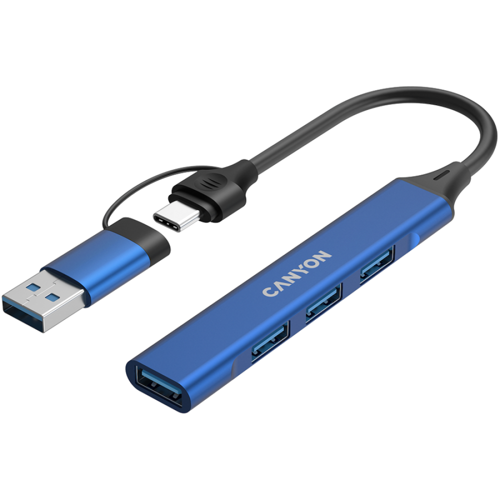 Canyon DS-02 4-in-1 USB-A/C Hub tragbar, blau