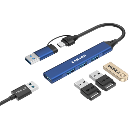 Canyon DS-02 4-in-1 USB-A/C Hub tragbar, blau