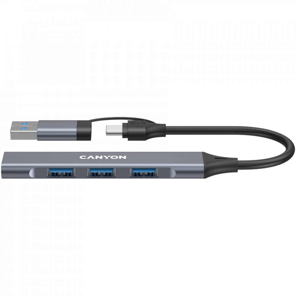 Canyon DS-02 4-in-1 USB-A/C Hub tragbar Grau