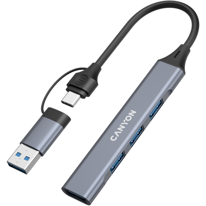 Canyon DS-02 4-in-1 USB-A/C Hub tragbar Grau