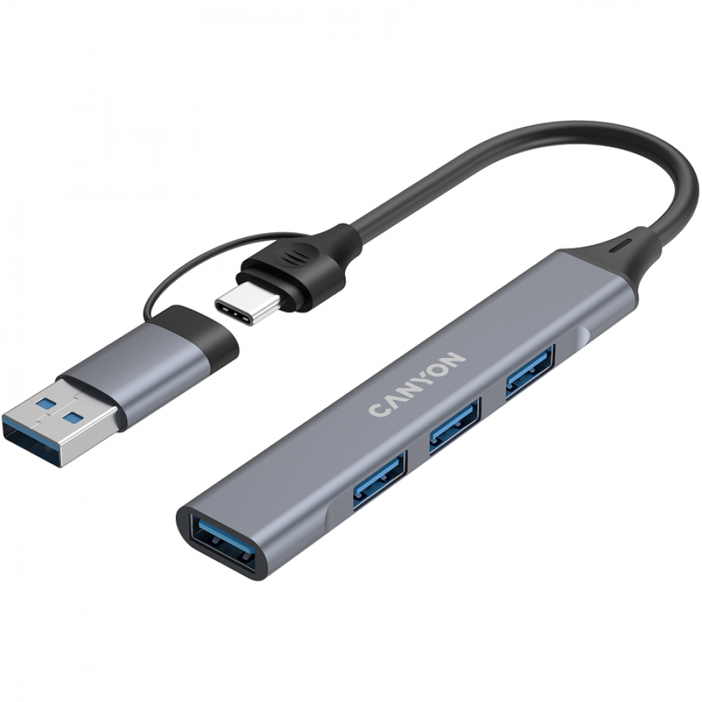 Canyon DS-02 4-in-1 USB-A/C Hub tragbar Grau