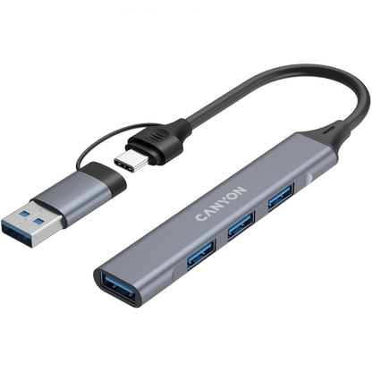 Canyon DS-02 4-in-1 USB-A/C Hub tragbar Grau
