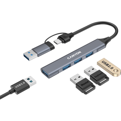 Canyon DS-02 4-in-1 USB-A/C Hub tragbar Grau