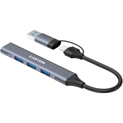 Canyon DS-02 4-in-1 USB-A/C Hub tragbar Grau