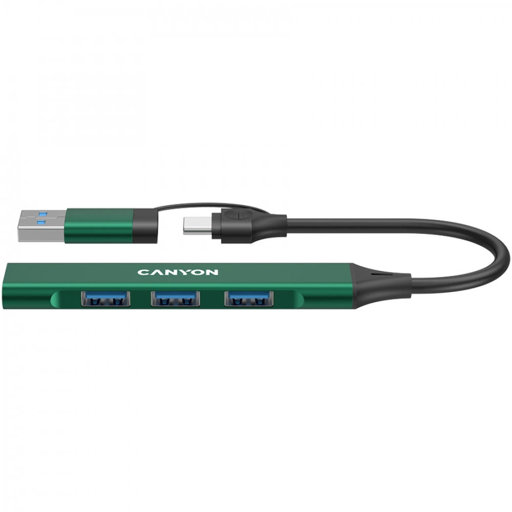 Hub 4 w 1 USB-A/C przenośny Canyon DS-02 zielony