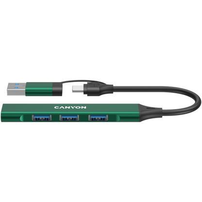 Hub 4 w 1 USB-A/C przenośny Canyon DS-02 zielony