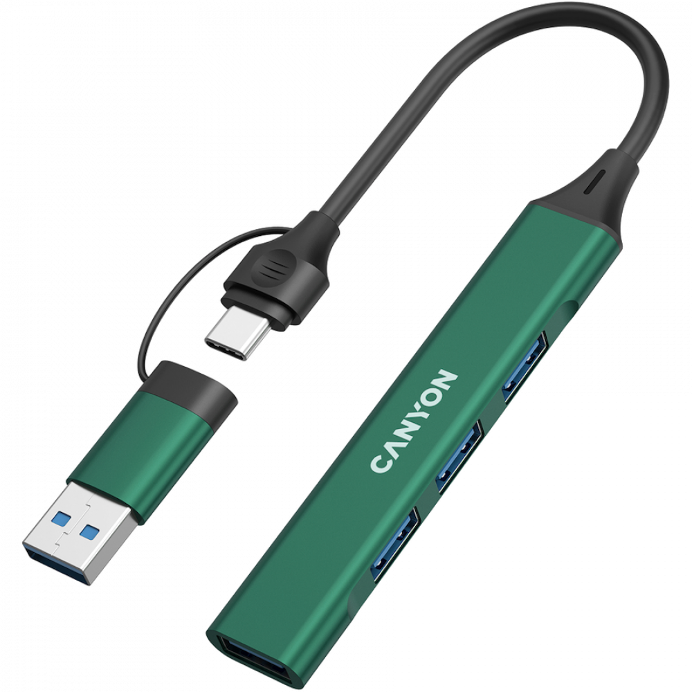 Hub 4 w 1 USB-A/C przenośny Canyon DS-02 zielony