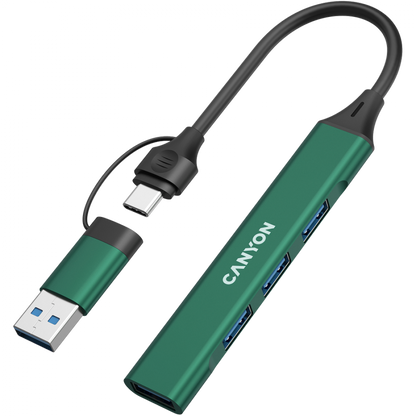 Hub 4 w 1 USB-A/C przenośny Canyon DS-02 zielony