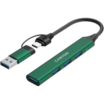 Hub 4 w 1 USB-A/C przenośny Canyon DS-02 zielony