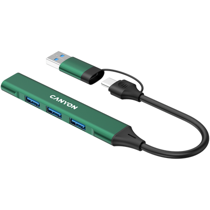Hub 4 w 1 USB-A/C przenośny Canyon DS-02 zielony