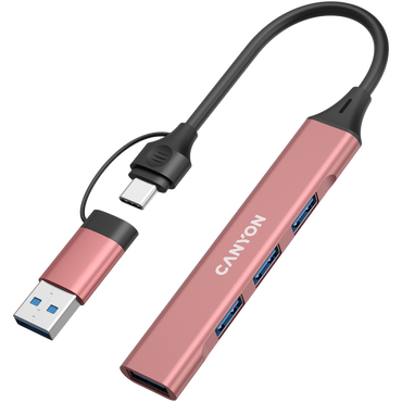 Canyon DS-02 4-in-1 USB-A/C tragbarer Hub, pink