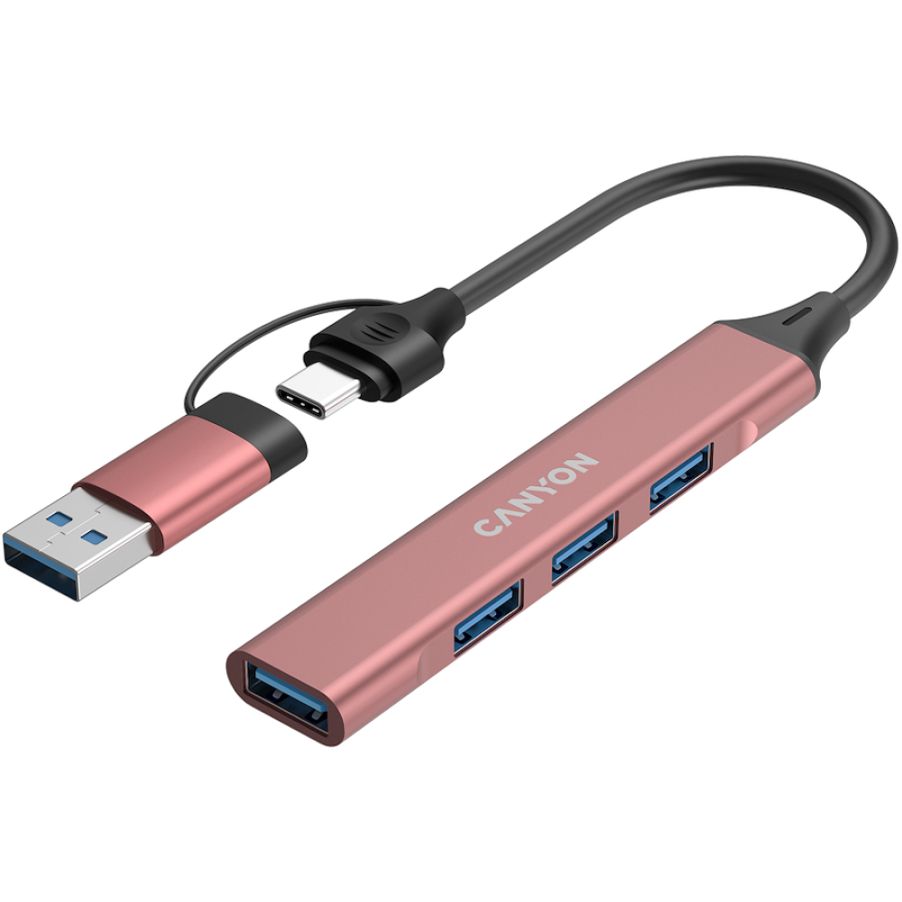 Canyon DS-02 4-in-1 USB-A/C tragbarer Hub, pink