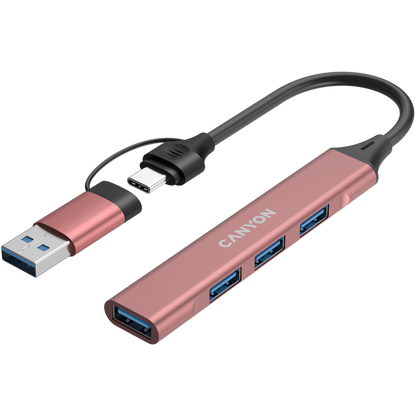 Canyon DS-02 4-in-1 USB-A/C tragbarer Hub, pink