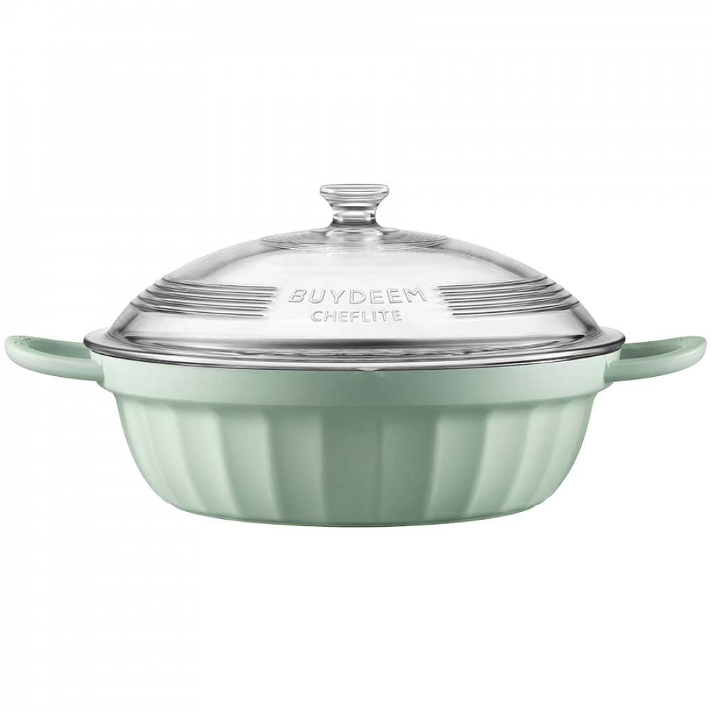 Buydeem CP181 Emailliertes Aluminiumgefäß 3,8l mit Glasdeckel Grün
