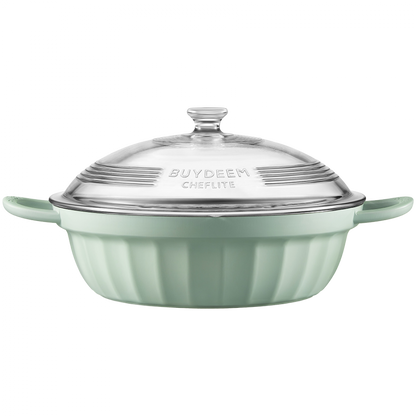 Buydeem CP181 Emailliertes Aluminiumgefäß 3,8l mit Glasdeckel Grün