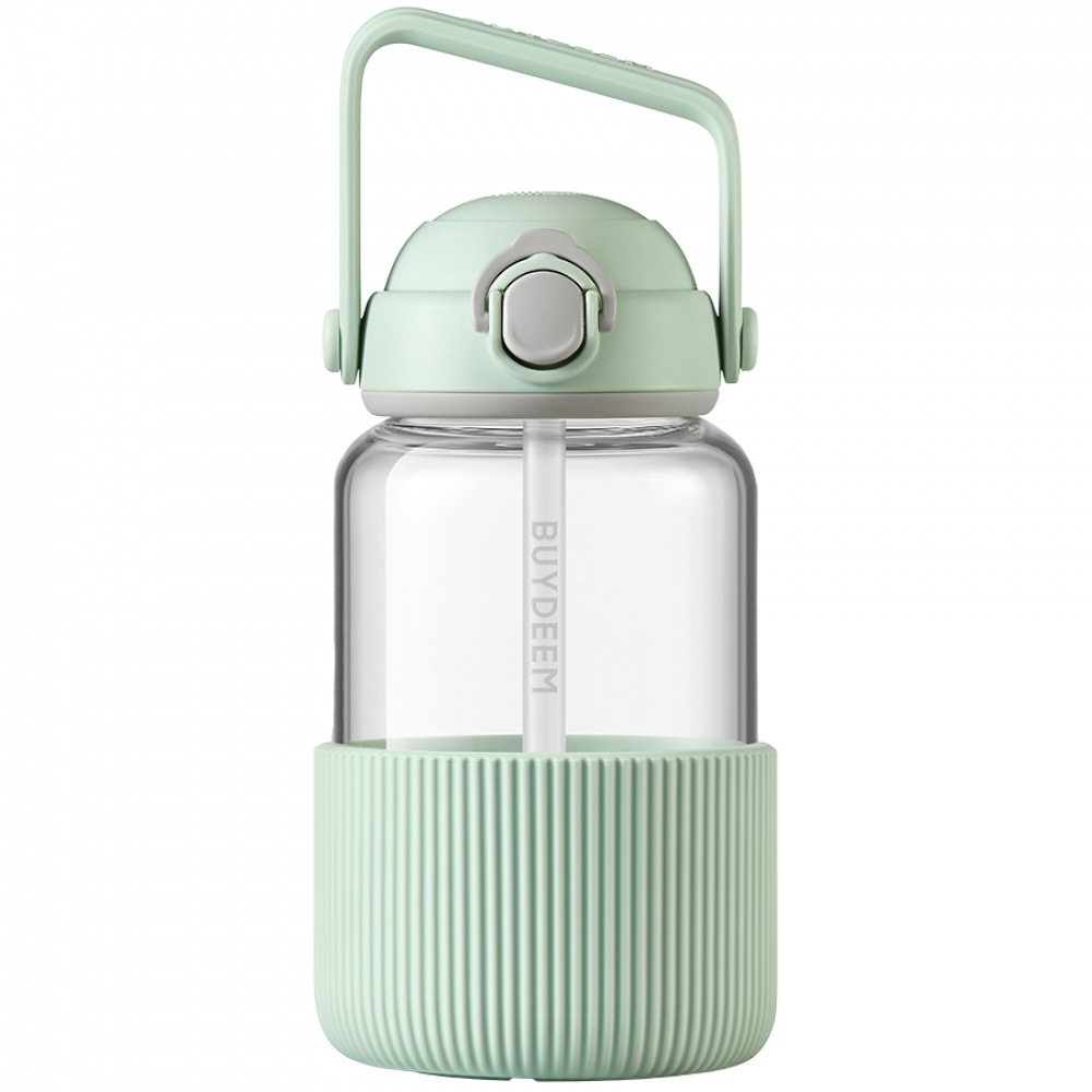 Buydeem DG710 1L Green Glass Water Bottle with Straw