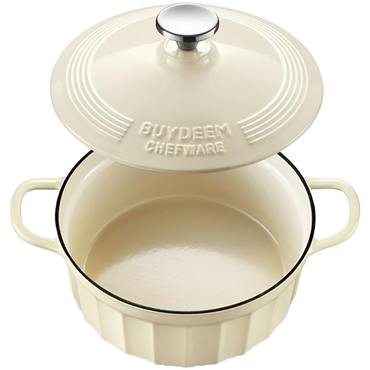 Buydeem CP521 Cast Iron Enamel Cookware 2.9L Pastel White