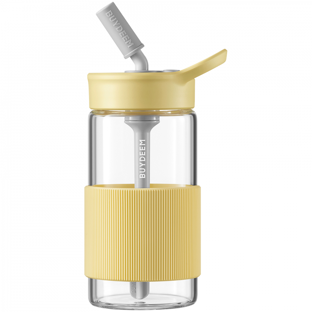 Buydeem CD1017 Yellow 500ml Glass Bottle with Straw